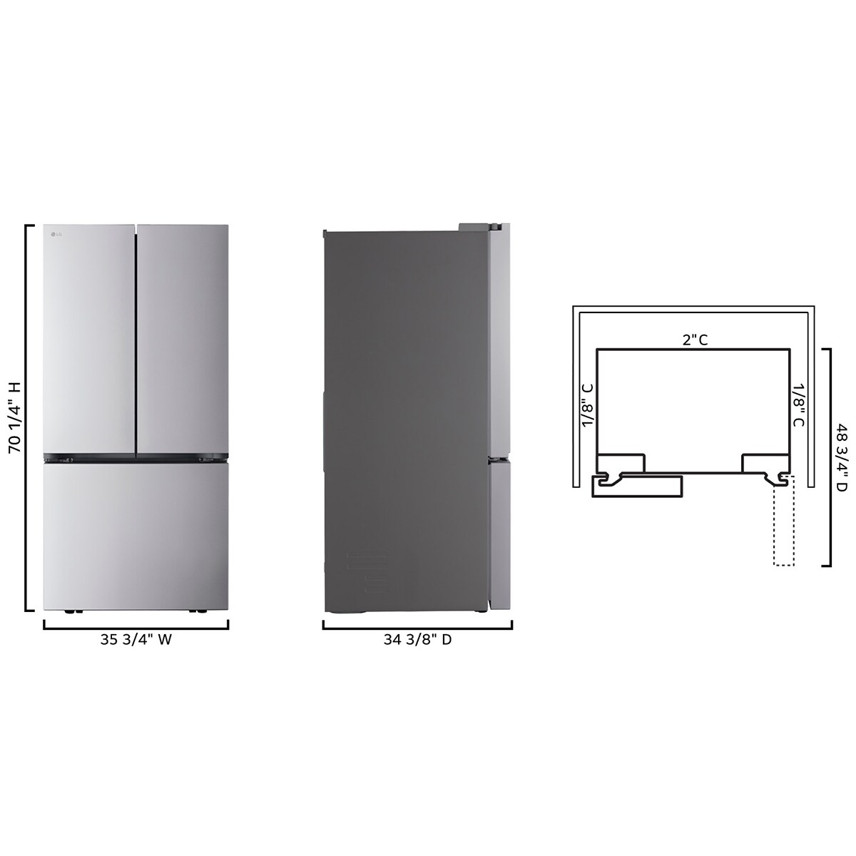 LG 36 in. 31.7 cu. ft. Smart French Door Refrigerator with Internal Water Dispenser - PrintProof Stainless Steel, , hires