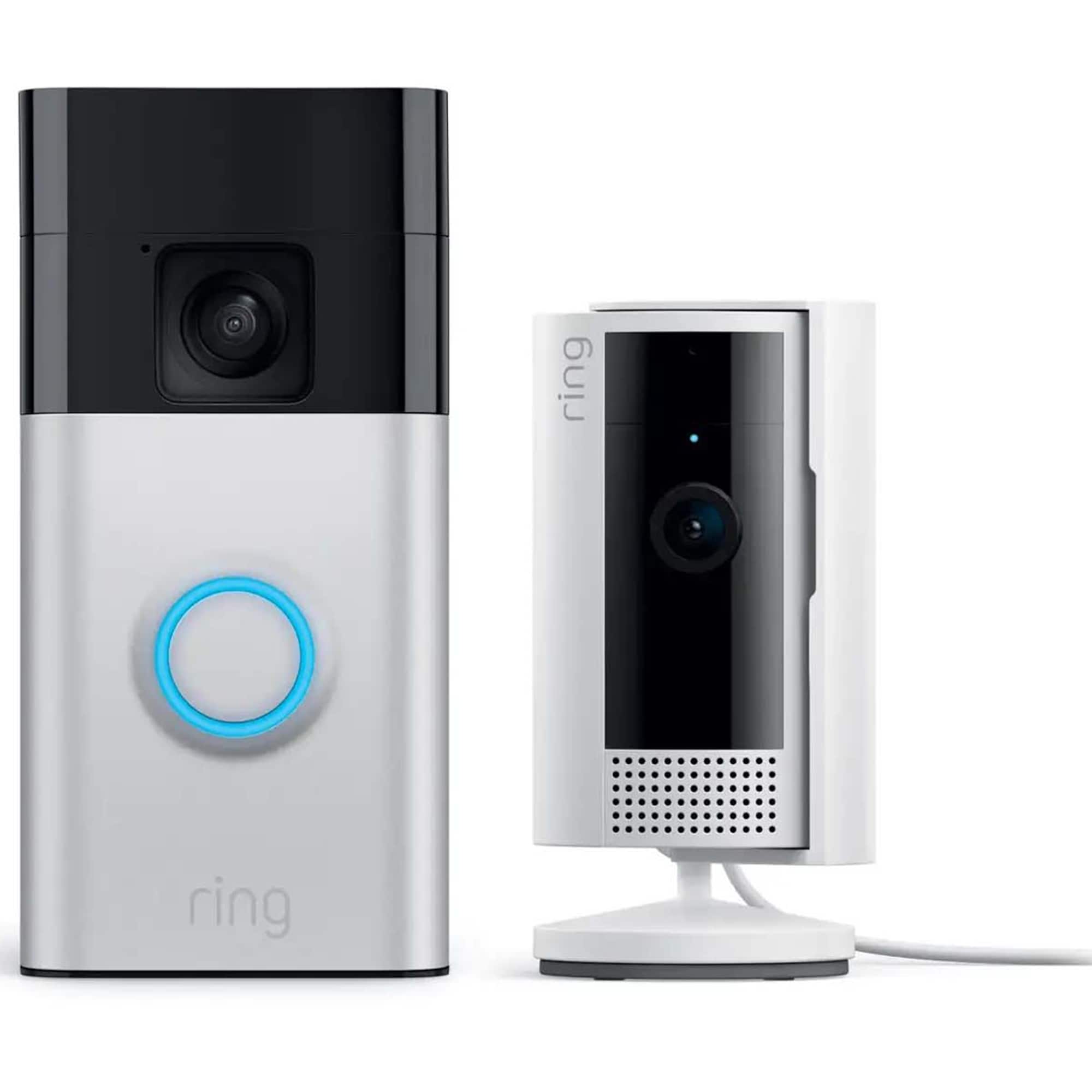 Ring - Starter Set with Battery Doorbell and Indoor Cam - Satin Nickel and White, , hires