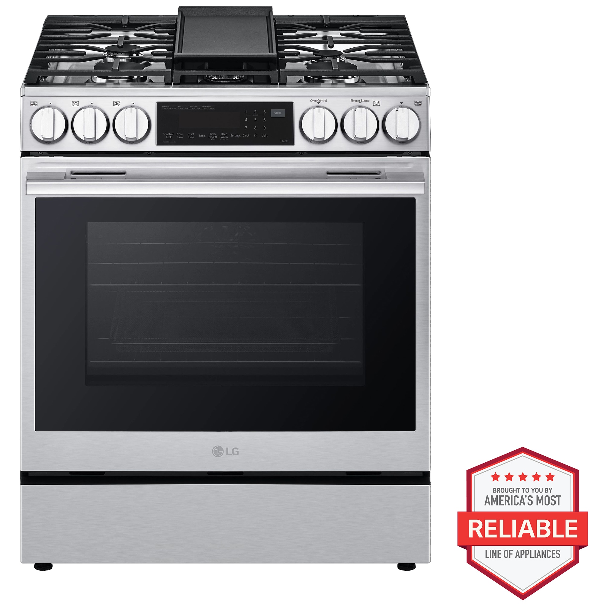 LG 30 in. 6.3 cu. ft. Smart Air Fry True European Convection Slide-In Gas Range with 5 Sealed Burners & Griddle - PrintProof Stainless Steel, , hires