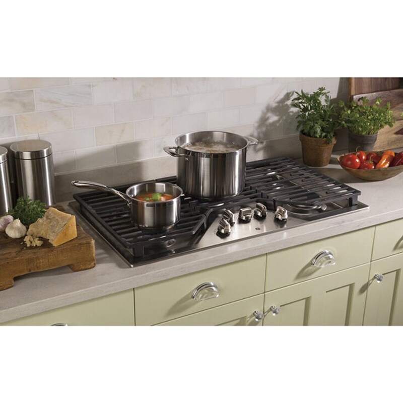 GE 36 in. 5-Burner Natural Gas Cooktop with Simmer Burner & Power Burner - Stainless Steel, Stainless Steel, hires