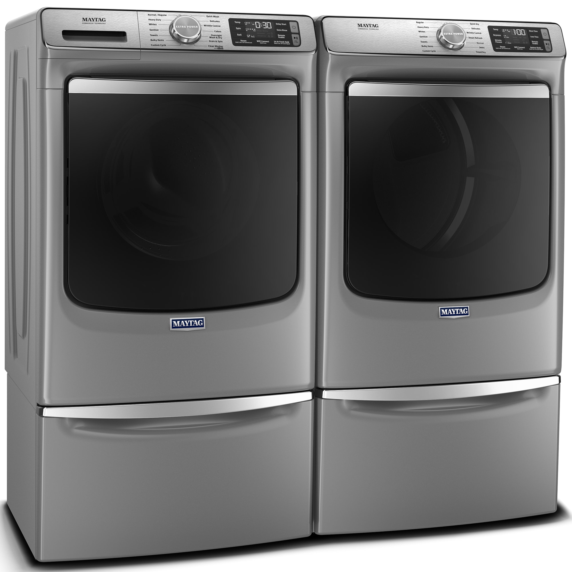 Maytag 27 in. 7.3 cu. ft. Smart Stackable Electric Dryer with Extra Power Button, Industry-Exclusive Extra Moisture Sensor, Sanitize & Steam Cycle - Metallic Slate, Metallic Slate, hires