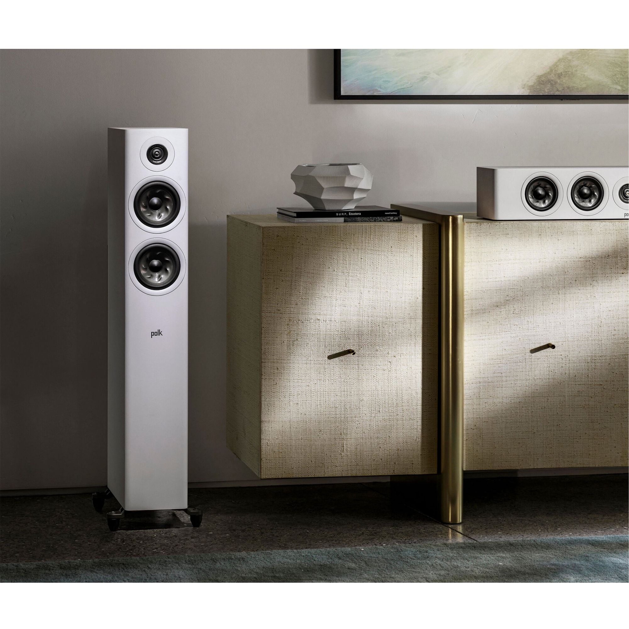 Polk Reserve R500 Premium Compact Floor-Standing Tower Speaker - White, White, hires