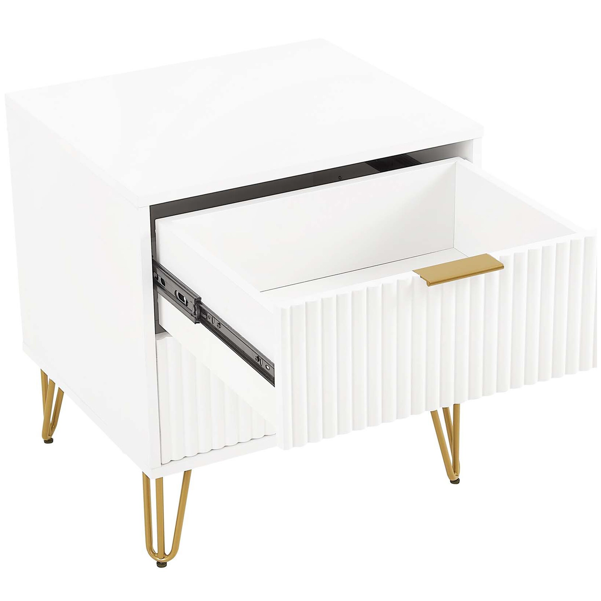 Manhattan Comfort DUMBO 2.0 Modern Nightstand with 2 Drawer & Metal Feet - White, White, hires