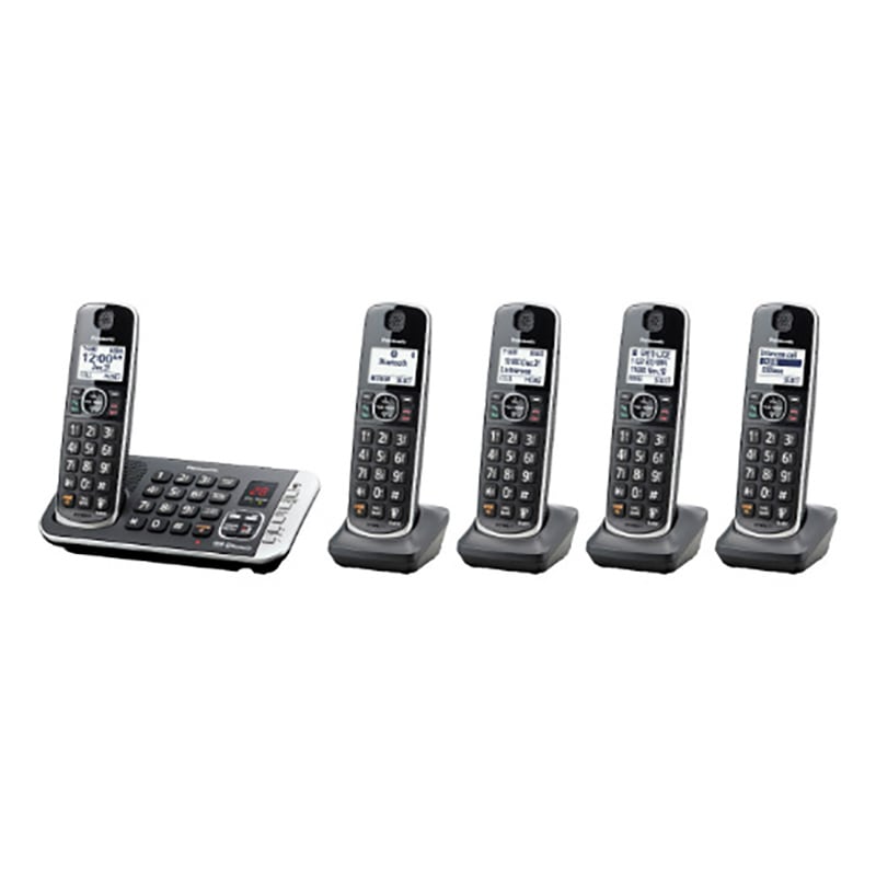 Panasonic KXTGE675B Link2Cell Bluetooth Cordless Phone with Voice Assist HD Voice Answering Machine - 5 Handsets - BLACK, , hires