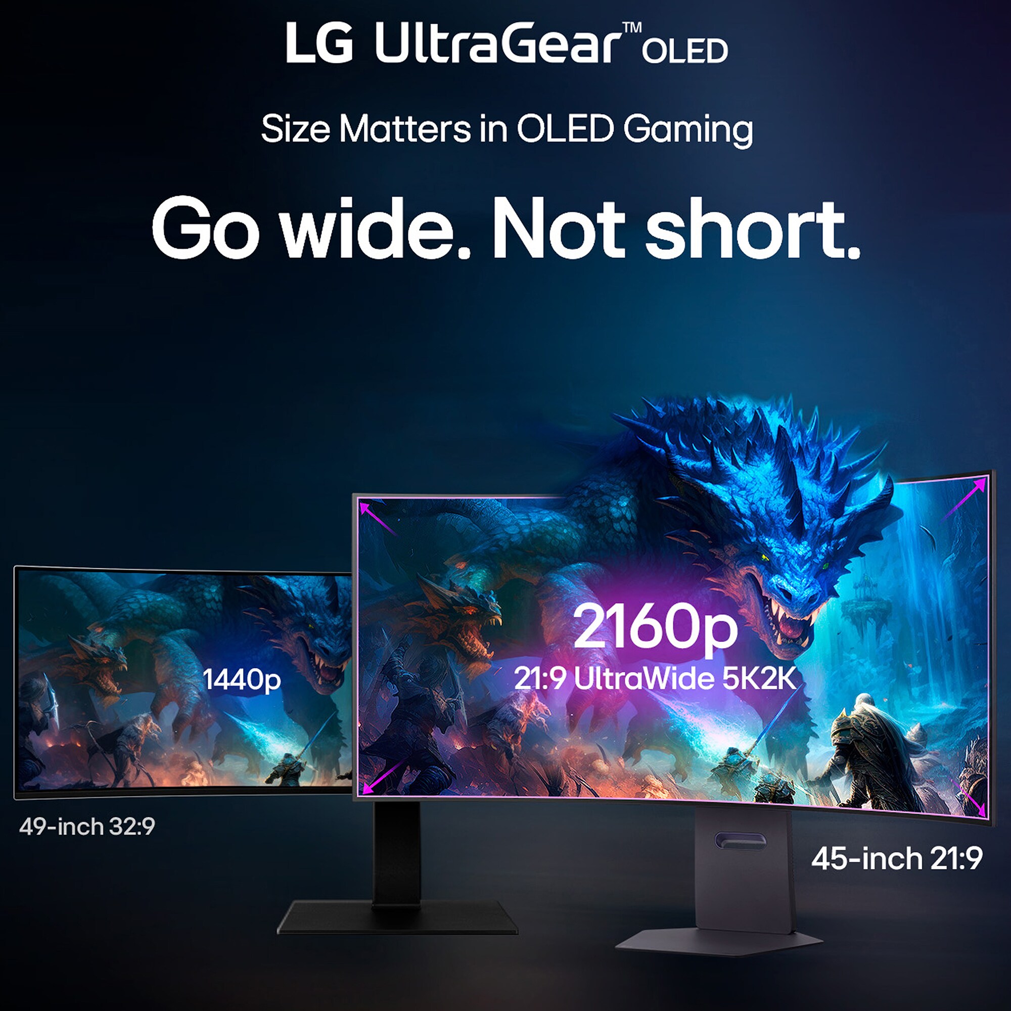 LG UltraGear 45 in. OLED Dual Mode (5K2K WUHD 165Hz, WFHD 330Hz) 0.03ms G-Sync/FreeSync Premium Pro Gaming Monitor - Black, , hires