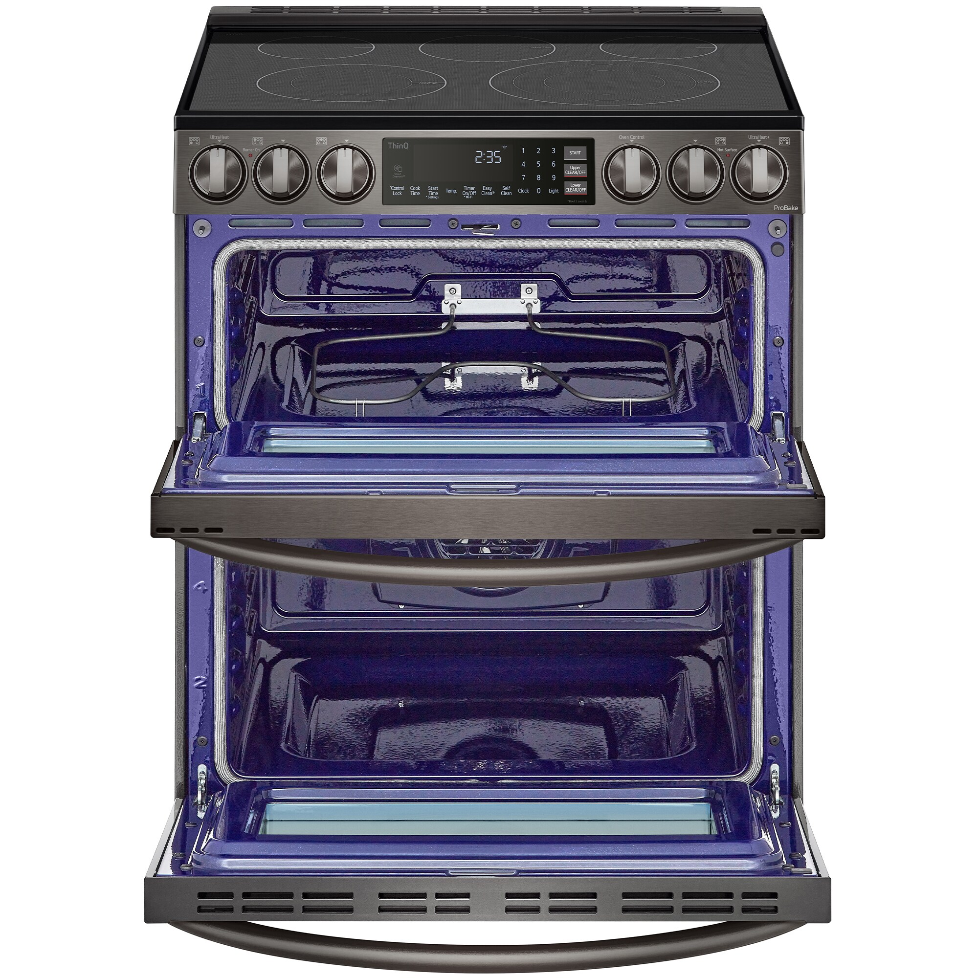 LG InstaView 30 in. 7.3 cu. ft. Smart Air Fry True European Convection Double Oven Slide-In Electric Range with Smoothtop Burners - PrintProof Black Stainless Steel, PrintProof Black Stainless Steel, hires