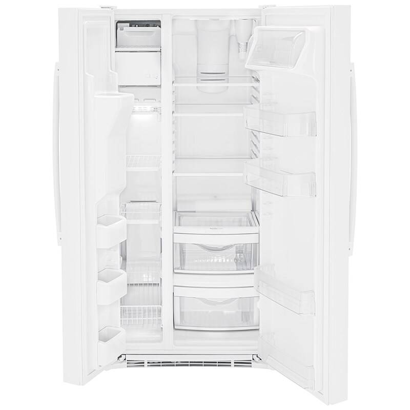 GE 33 in. 23.0 cu. ft. Energy Star Side-by-Side Refrigerator with External Ice & Water Dispenser - White, White, hires
