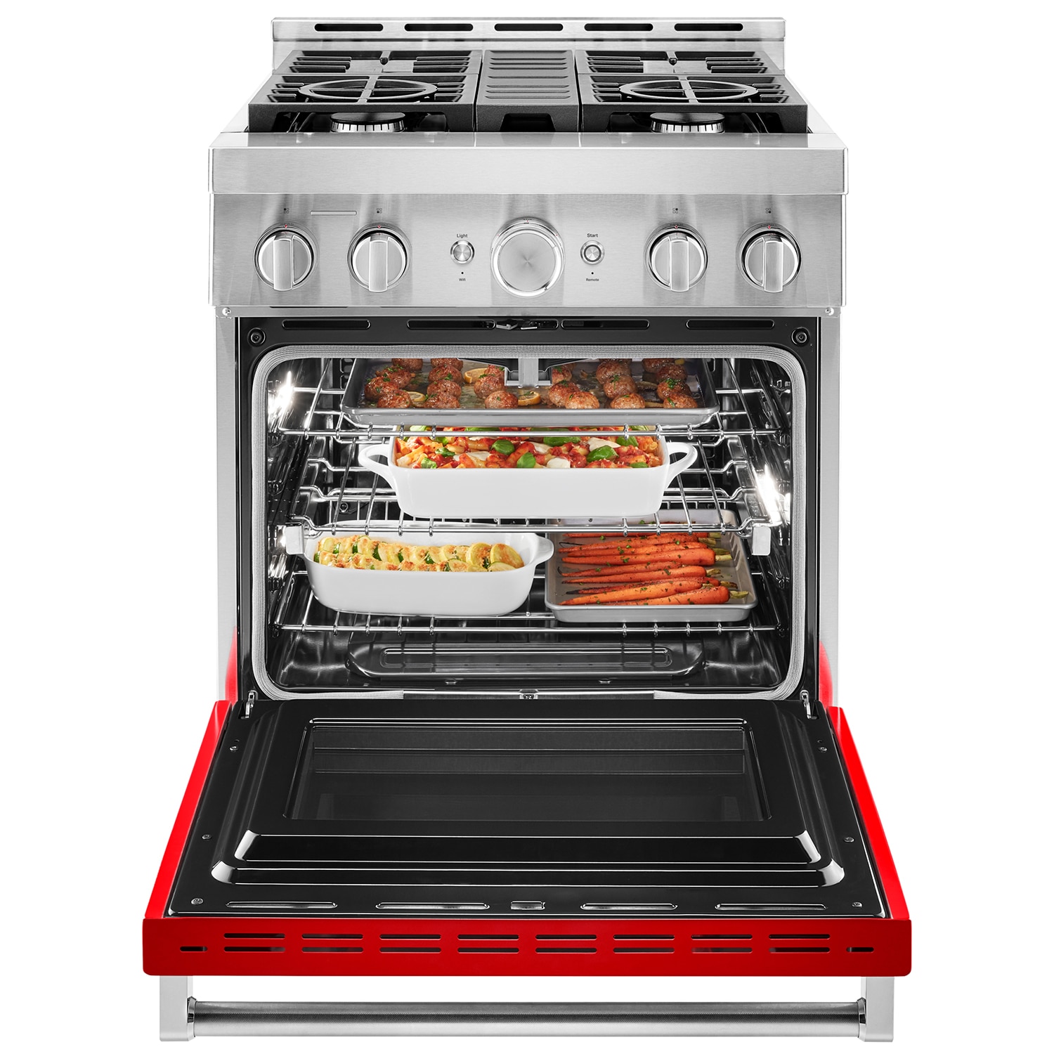 KitchenAid Commercial-Style 30 in. 4.1 cu. ft. Smart True European Convection Gas Range with 4 Sealed Burners - Passion Red, Passion Red, hires