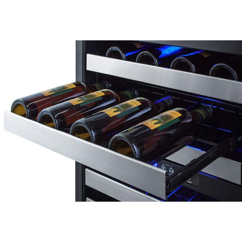 Summit 24 in. Undercounter Wine Cooler with Wire Racks, Dual Temperature Zones & 46 Bottle Capacity - Stainless Steel, , hires