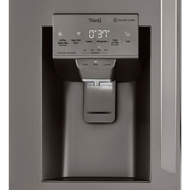 LG 36 in. 29.5 cu. ft. Smart 4-Door French Door Refrigerator with External Ice & Water Dispenser- Black Stainless Steel, Black Stainless, hires