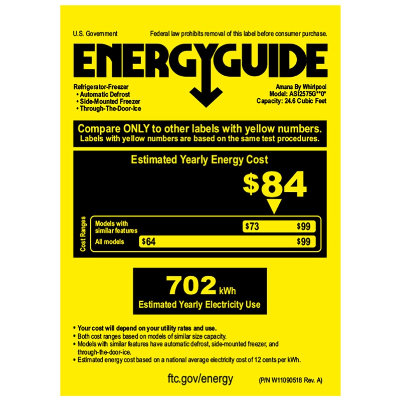 Amana 36 in. 24.6 cu. ft. Side by Side Refrigerator with Ice & Water Dispenser - White, White, hires