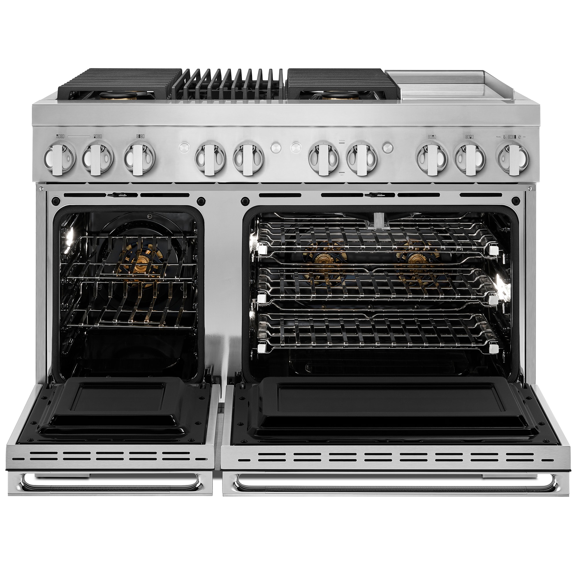 JennAir Noir Series 48 in. 6.3 cu. ft. Smart True European Convection Double Oven Dual Fuel Range with 4 Sealed Burners, Grill & Griddle - Stainless Steel, , hires