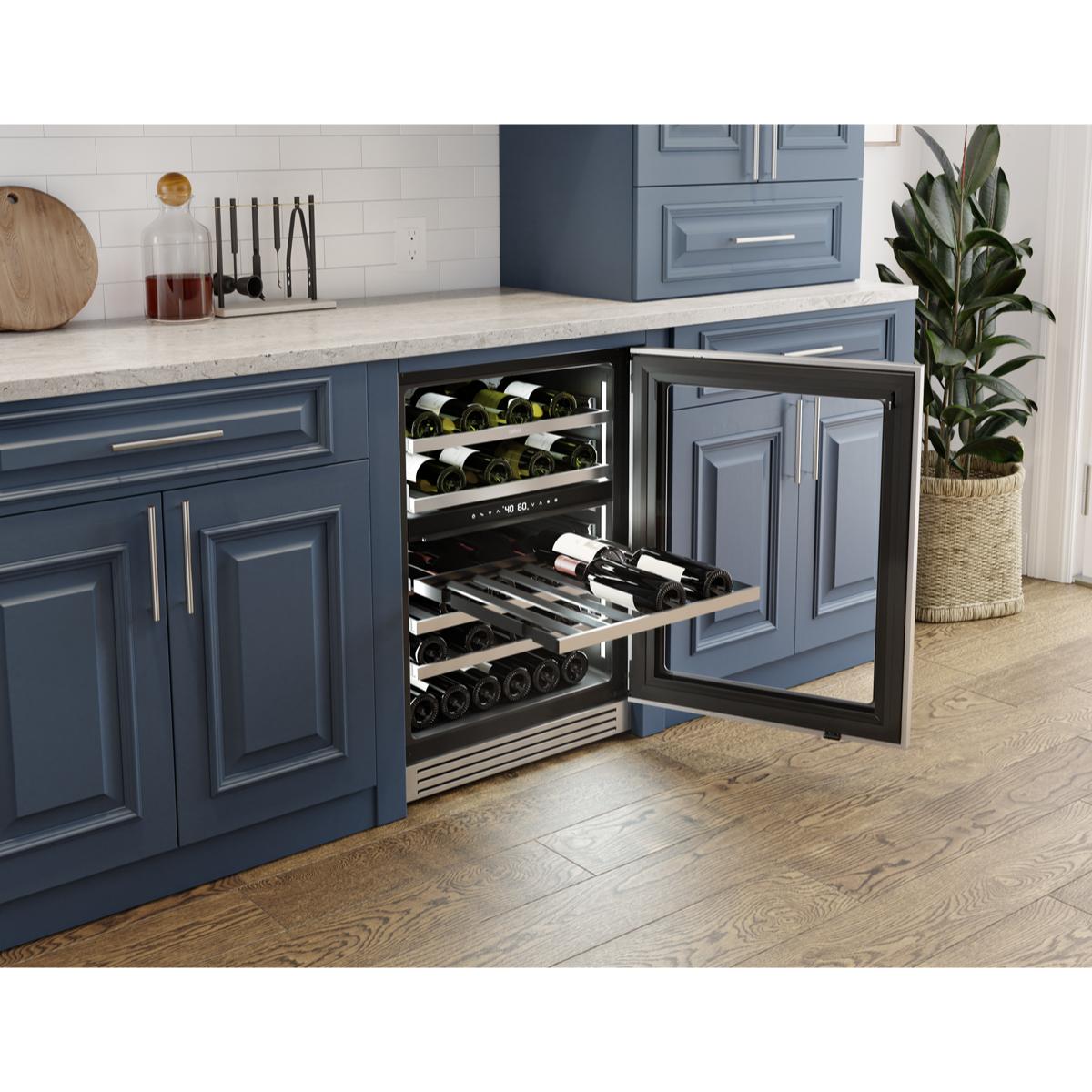 Zephyr Presrv Series 24 in. Undercounter Wine Cooler with Wood Racks, Dual Temperature Zones & 45-Bottle Capacity - Stainless Steel, , hires