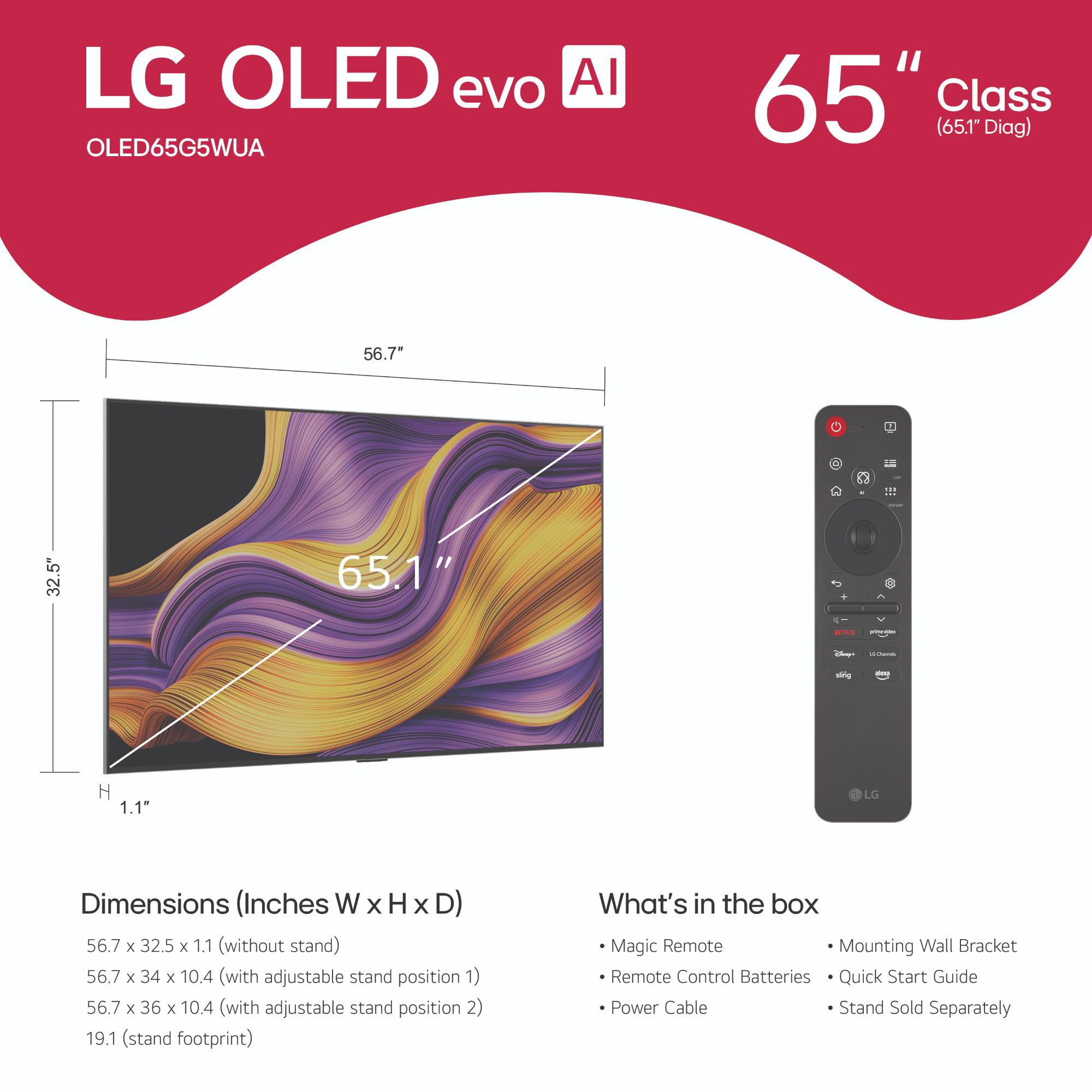 LG - 65" Class G5 Series OLED evo 4K UHD Smart webOS TV, , hires