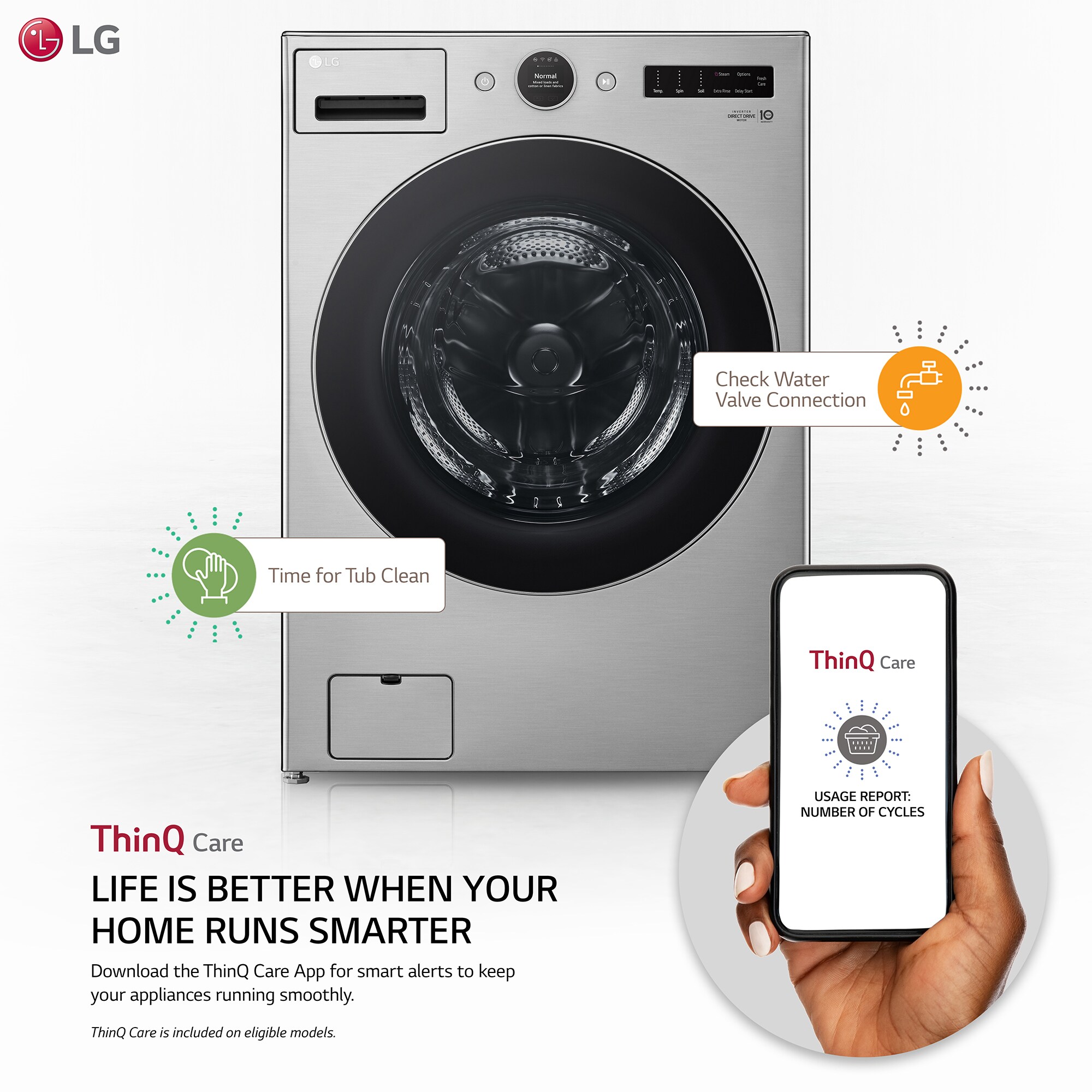 LG 27 in. 7.4 cu. ft. Smart Stackable Electric Dryer with AI Sensor Dry, Turbo Steam, Sanitize & Steam Cycle - Graphite Steel, Graphite Steel, hires