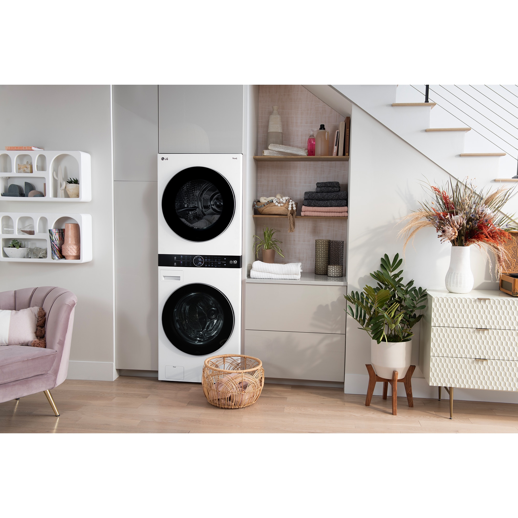 LG 27 in. 5.0 cu. ft. Smart Electric Front Load Ventless WashTower with Heat Pump, Center Control, AI Sensor Dry, Sanitize & Steam Cycle - White, , hires