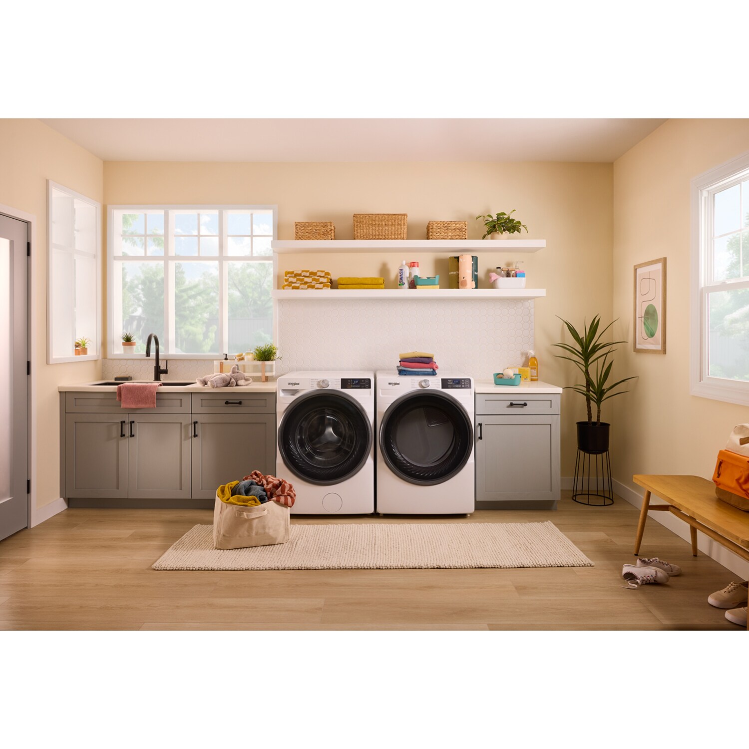 Whirlpool 27 in. 4.5 cu. ft. Smart Stackable Front Load Washer with FreshFlow Vent System, Sanitize & Steam Cycle - White, White, hires