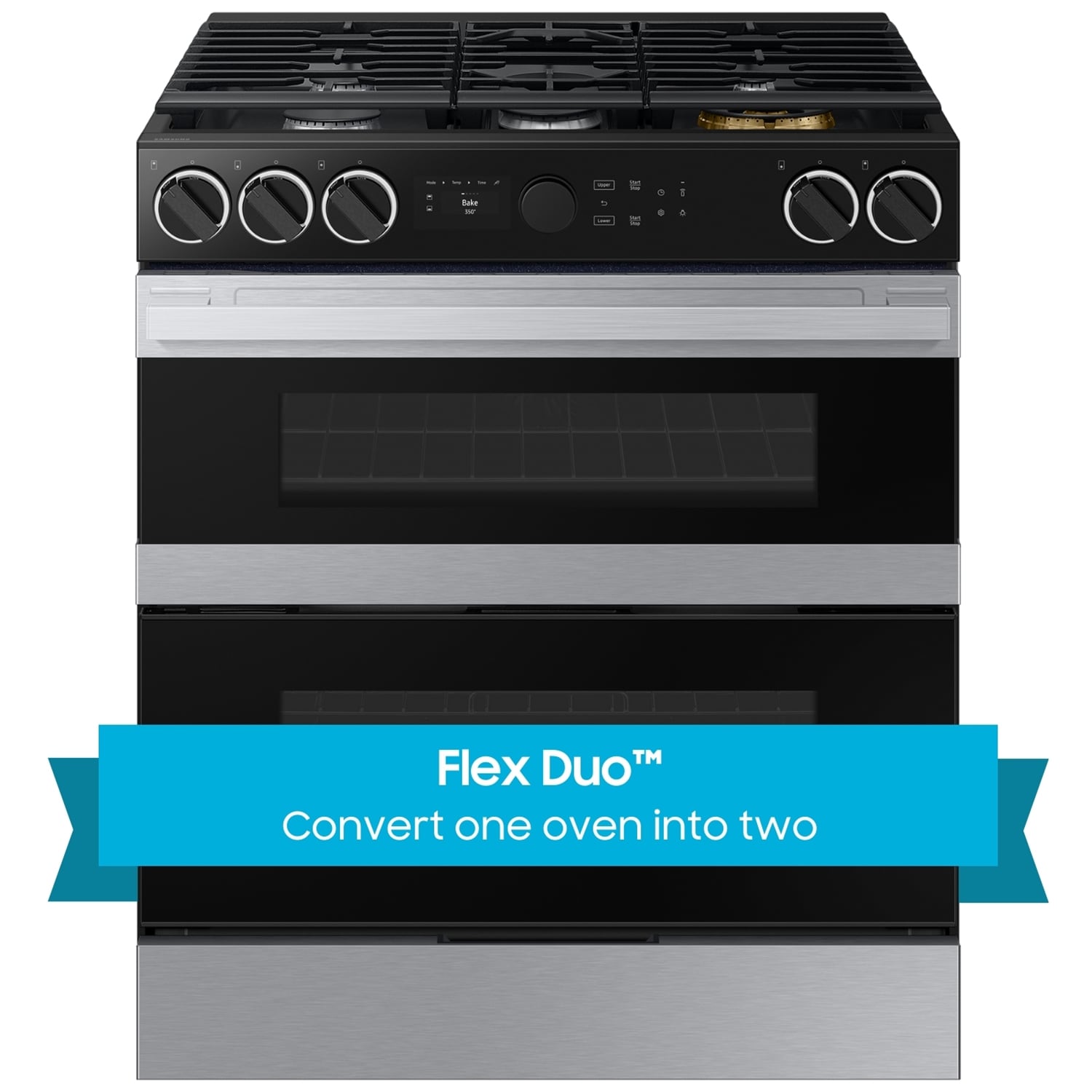 Samsung Bespoke 30 in. 6.1 cu. ft. Smart Air Fry True European Convection Double Oven Slide-In Dual Fuel Range with 5 Sealed Burners & Griddle - Stainless Steel, , hires