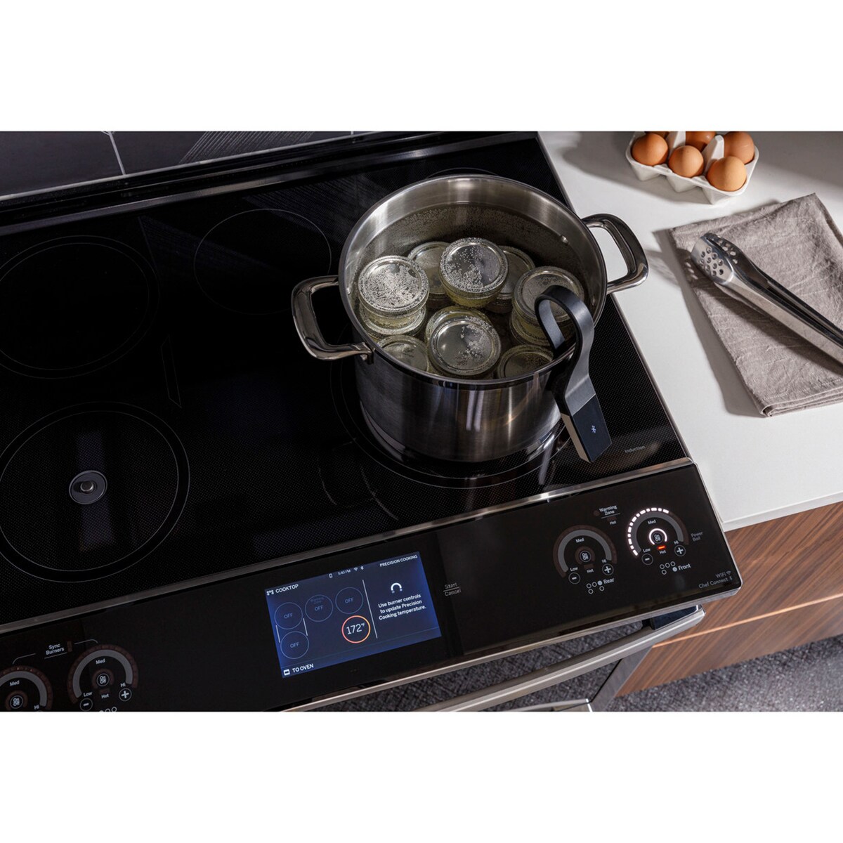 GE Profile 30 in. 5.3 cu. ft. Smart Air Fry True European Convection Slide-In Electric Range with 5 Induction Burners - Stainless Steel, Stainless Steel, hires