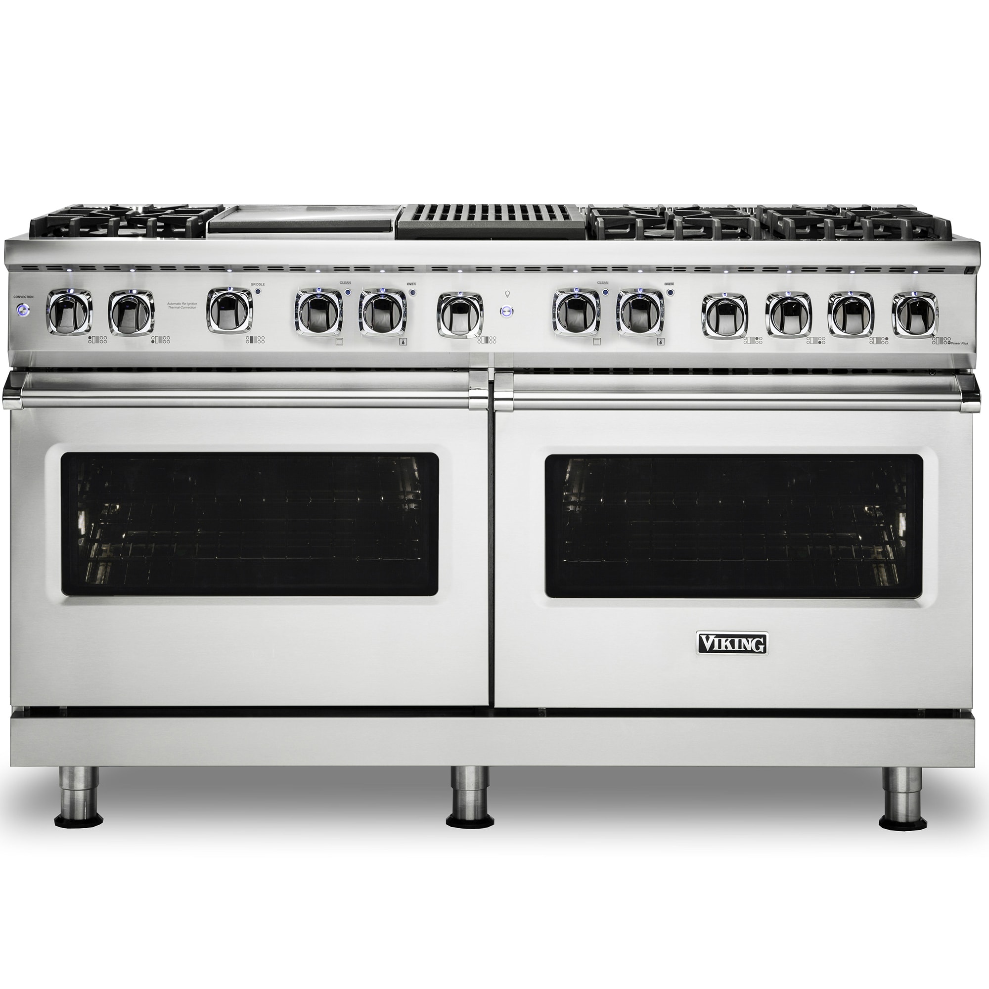 Viking 5 Series 60 in. 9.4 cu. ft. True European Convection Double Oven Dual Fuel Range with 6 Sealed Burners, Grill & Griddle - Stainless Steel, , hires