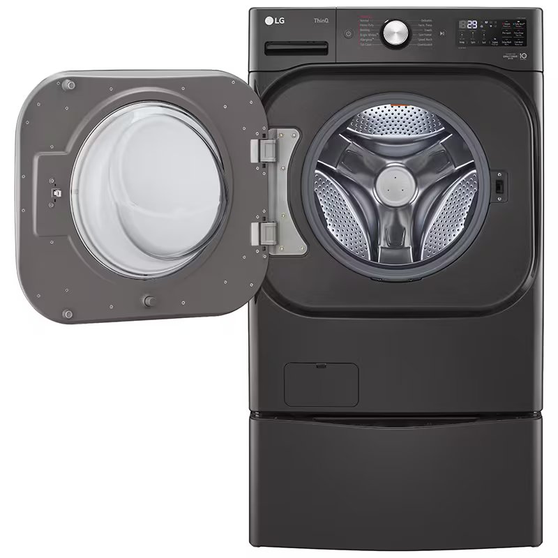 LG 29 in. 5.2 cu. ft. Smart Stackable Front Load Washer with Steam Wash Cycle - Black Steel, , hires