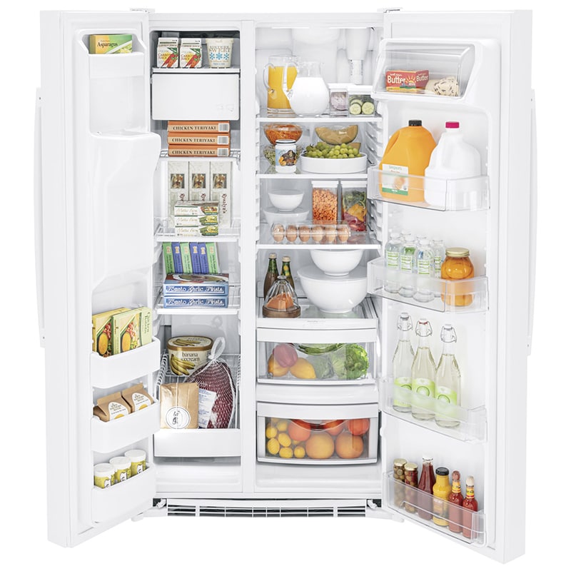 GE 36 in. 25.3 cu. ft. Side by Side Refrigerator with Ice & Water Dispenser - White, White, hires