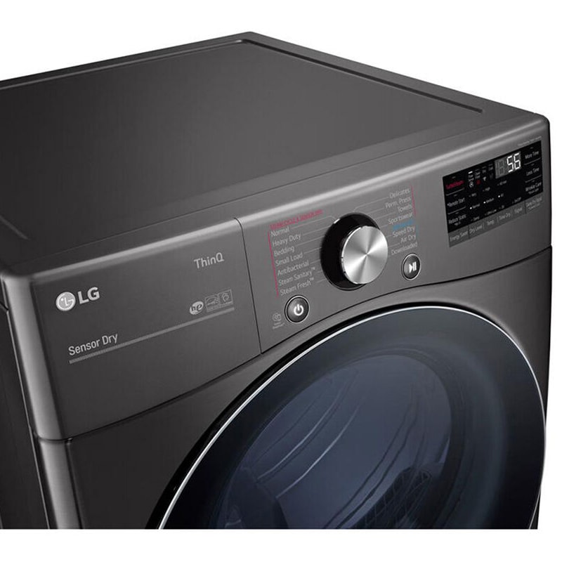 LG 27 in. 7.4 cu. ft. Smart Stackable Round-Door Electric Dryer with Tempered Glass, Built-In Intelligence, Sensor Dry, Turbo Steam, Sanitize & Steam Cycle - Black Steel, Black Steel, hires