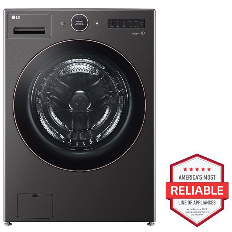 LG 27 in. 5.0 cu. ft. Smart Stackable Front Load Washer with AI DD Built-In Intelligence, TurboWash 360 Technology, Allergiene, Sanitize & Steam Wash Cycle - Black, Black Steel, hires