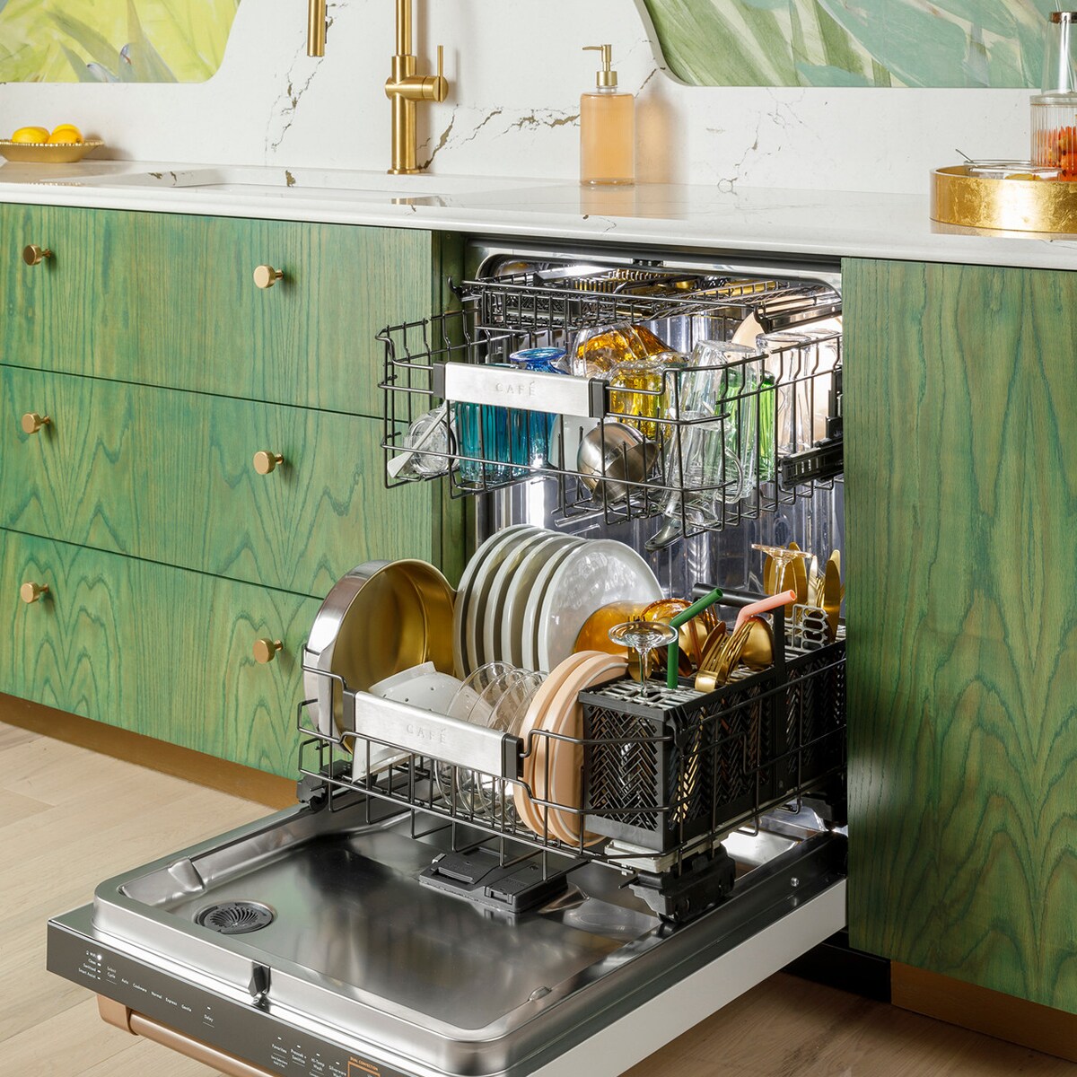 Cafe 24 in. Top Control Flush-Mount Smart Dishwasher with 39 dBa Sound Level, 3rd-Rack & Dual Convection Ultra Dry - Stainless Steel, , hires