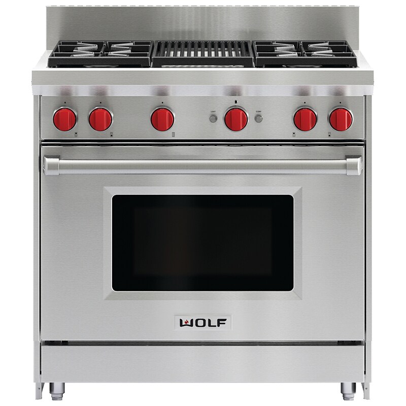 Wolf 36 in. 5.5 cu. ft. Standard Convection Gas Range with 4 Sealed Burners & Grill - Stainless Steel, , hires
