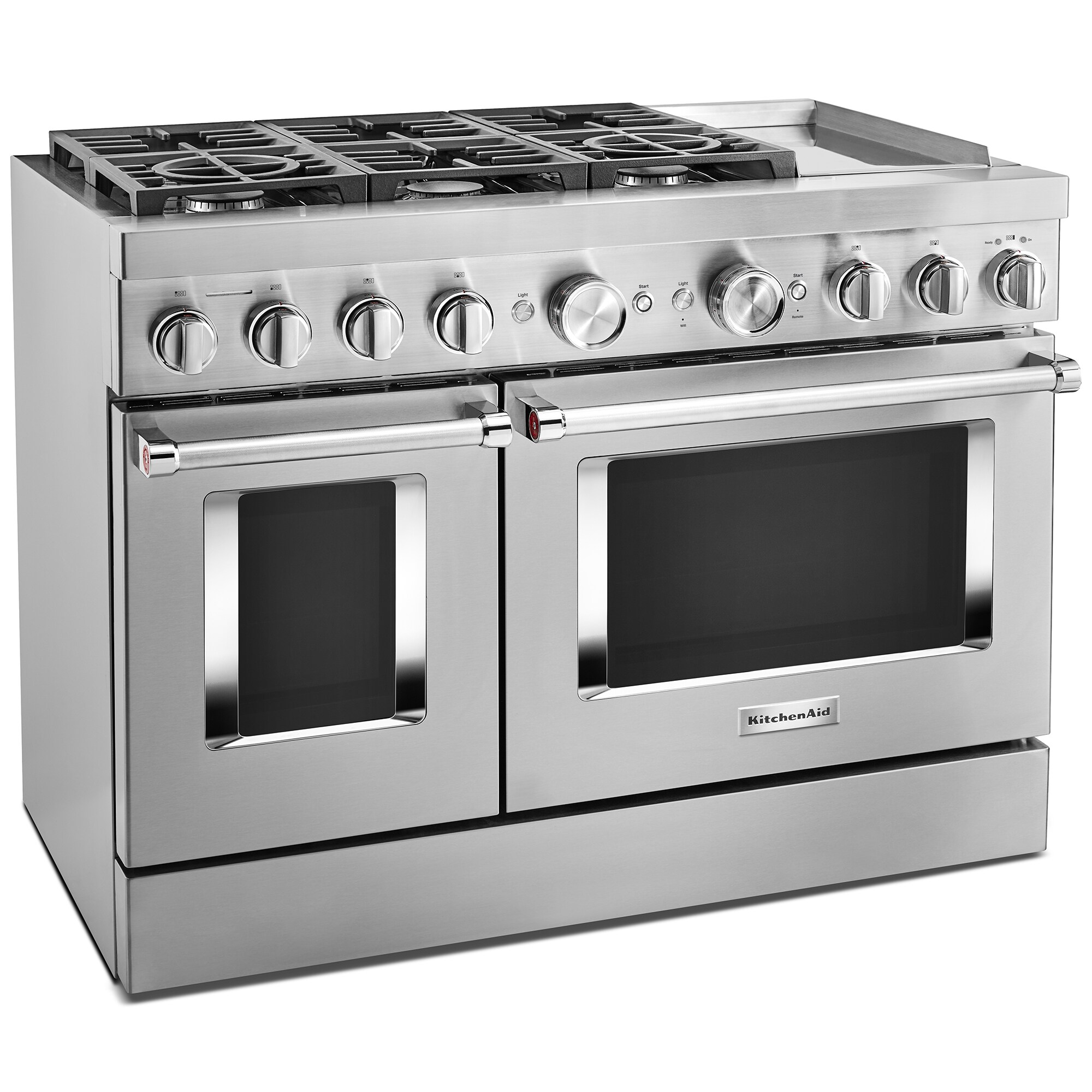 KitchenAid Commercial-Style 48 in. 6.3 cu. ft. Smart True European Convection Double Oven Dual Fuel Range with 6 Sealed Burners & Griddle - Stainless Steel, , hires