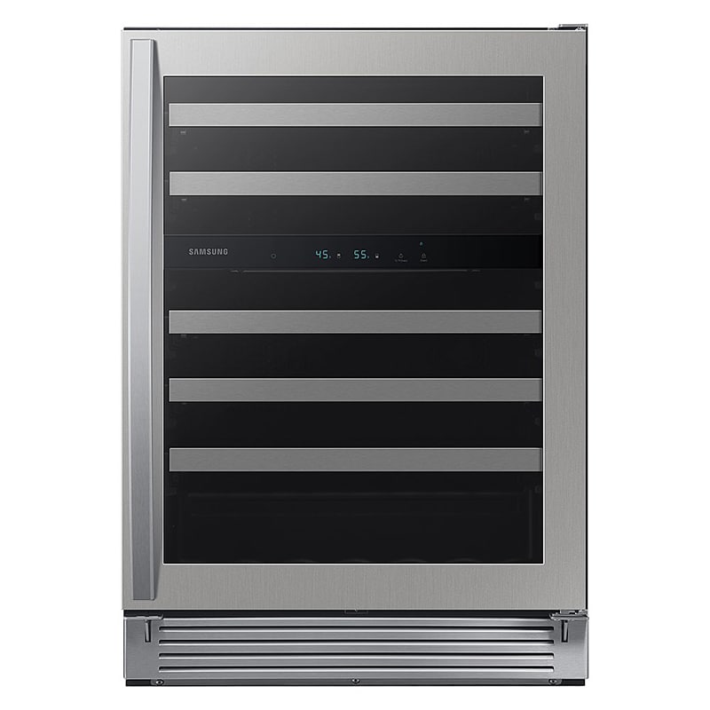 Samsung 24 in. Undercounter Wine Cooler with Wire Racks, Dual Temperature Zones & 51 Bottle Capacity - Stainless Steel, , hires