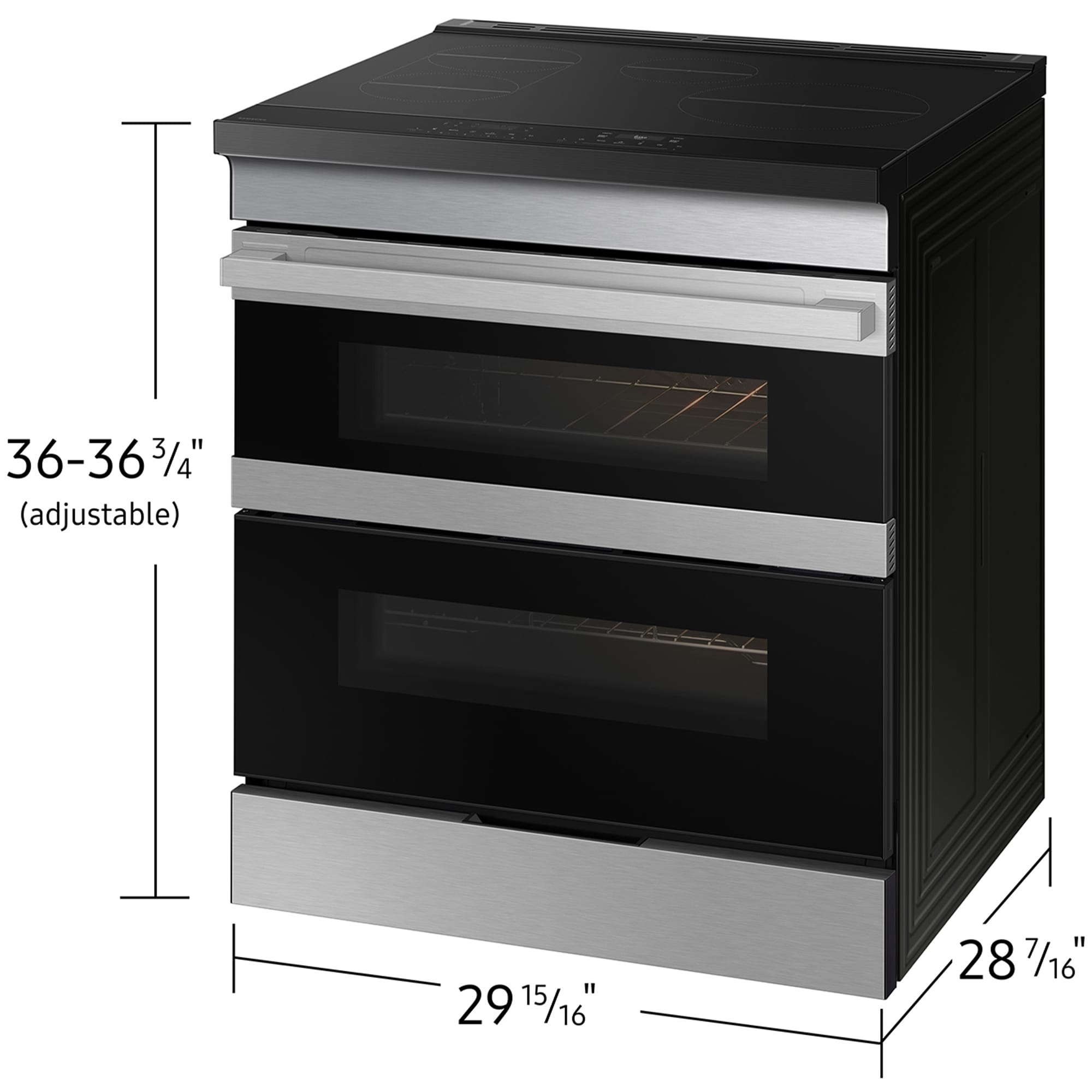 Samsung Bespoke 30 in. 6.1 cu. ft. Smart Air Fry True European Convection Double Oven Slide-In Electric Range with 4 Induction Burners - Stainless Steel, , hires
