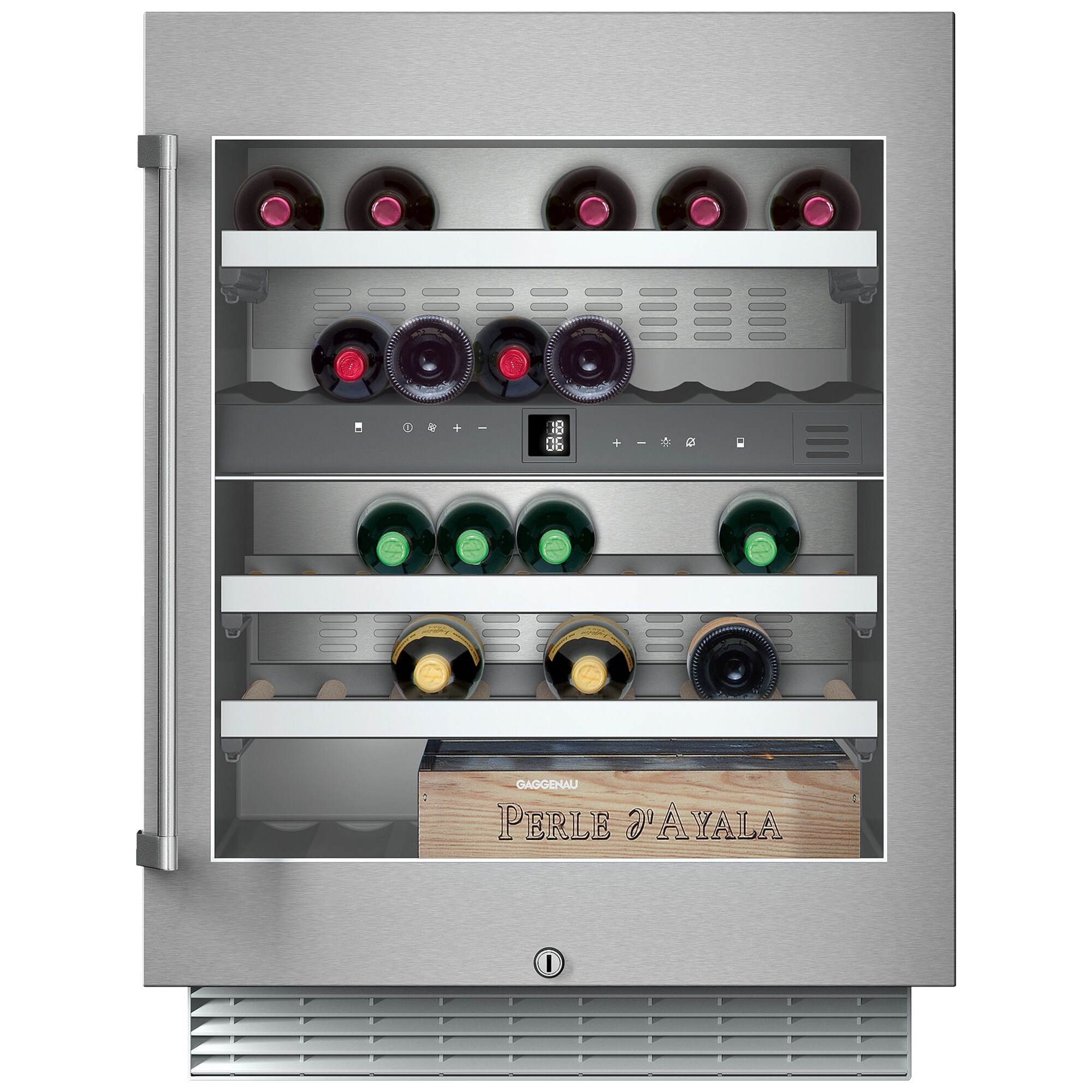 Gaggenau 400 Series 24 in. Undercounter Wine Cooler with Metal & Wood Racks, Dual Temperature Zones & 34 Bottle Capacity - Stainless Steel, , hires