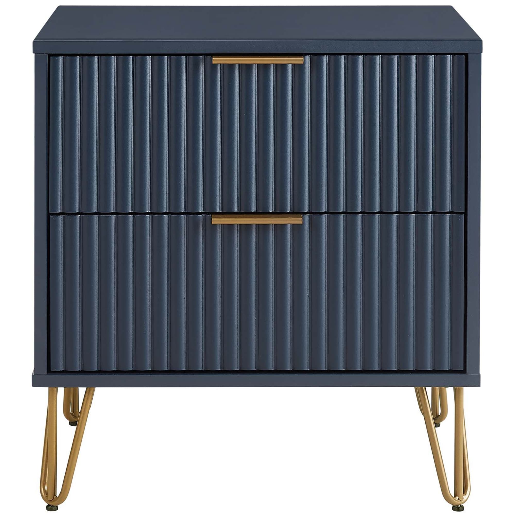 Manhattan Comfort DUMBO 2.0 Modern Nightstand with 2 Drawer & Metal Feet - Midnight Blue, Midnight Blue, hires