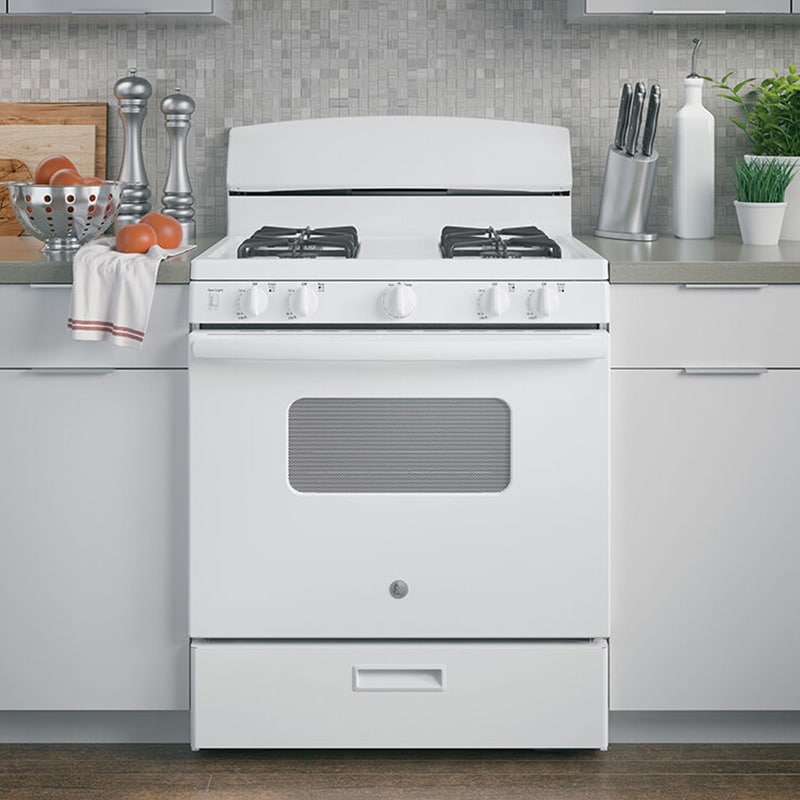 GE 30 in. 4.8 cu. ft. Gas Range with 4 Sealed Burners - White, White, hires