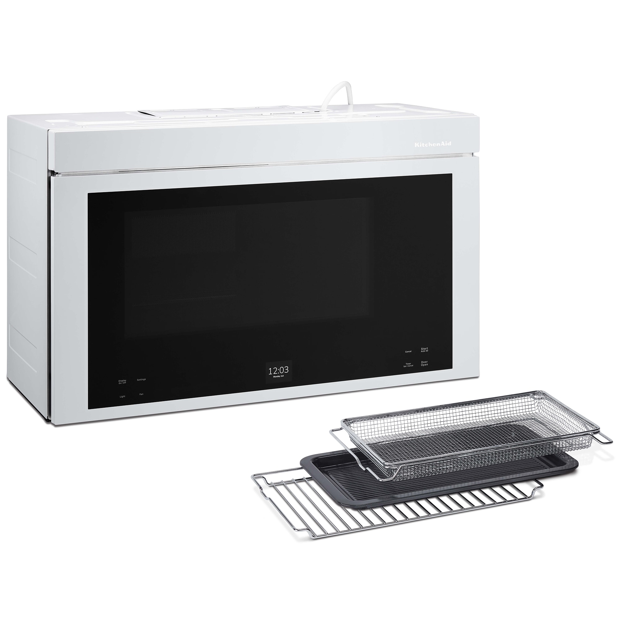 KitchenAid 30 in. 1.1 cu. ft. 950W Smart Over-the-Range Microwave with 400 CFM, Convection & Sensor Cooking - White, White, hires