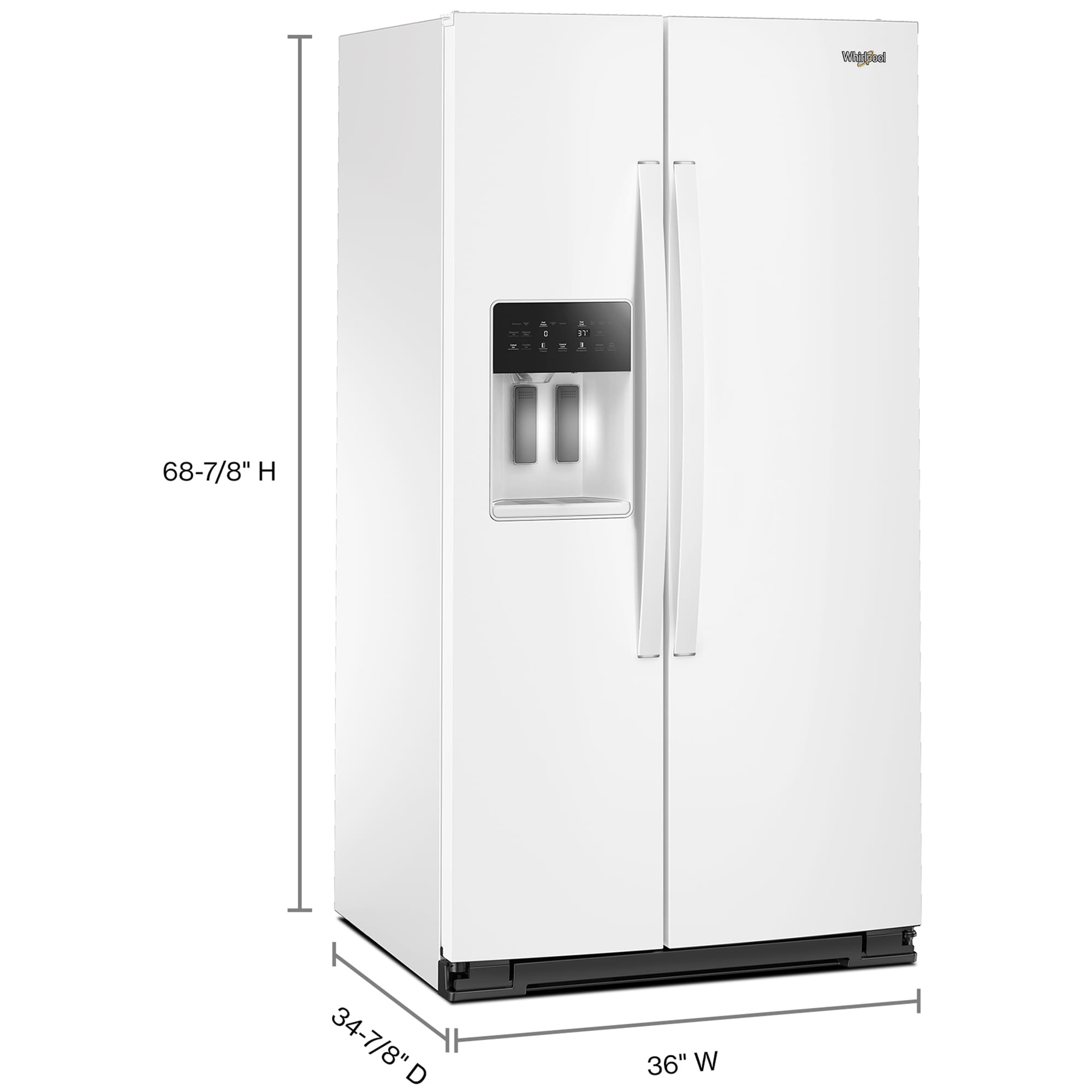 Whirlpool 36 in. 28.0 cu. ft. Side-by-Side Refrigerator with Ice & Water Dispenser - White, White, hires