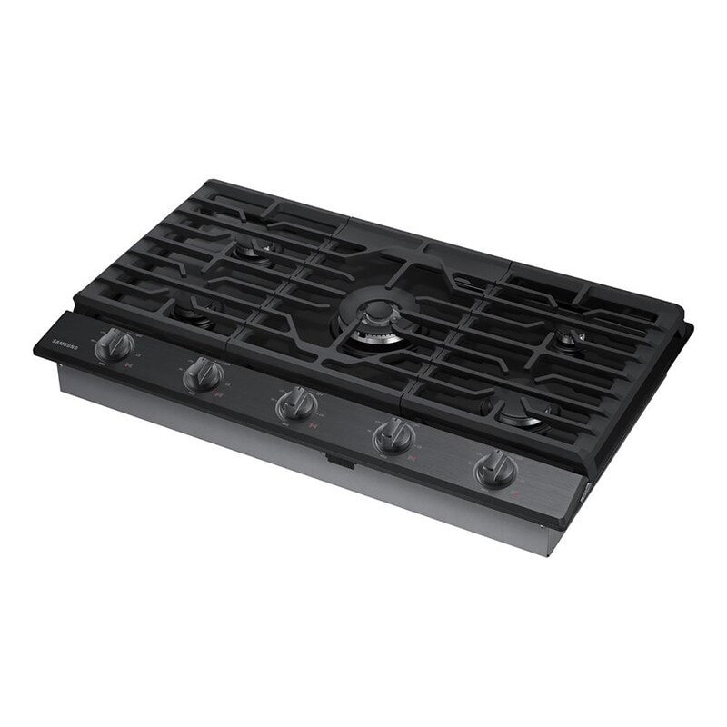 Samsung 36 in. 5-Burner Smart Natural Gas Cooktop with Griddle, Simmer Burner & Power Burner - Black Stainless, Black Stainless, hires