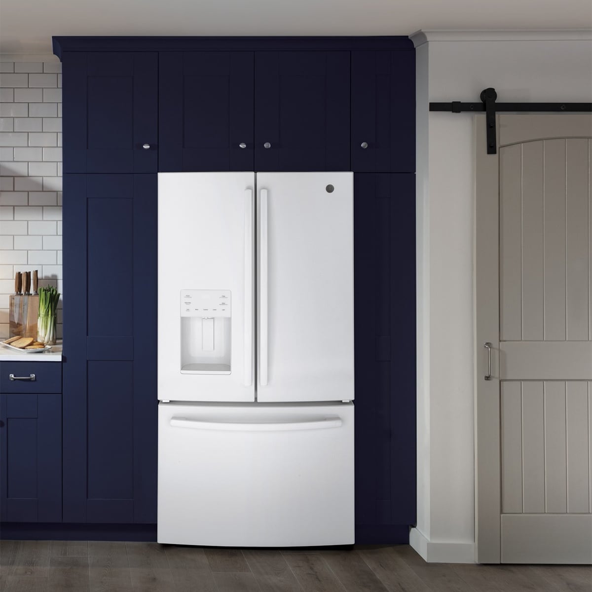 GE 36 in. 25.6 cu. ft. French Door Refrigerator with Ice & Water Dispenser - White, White, hires