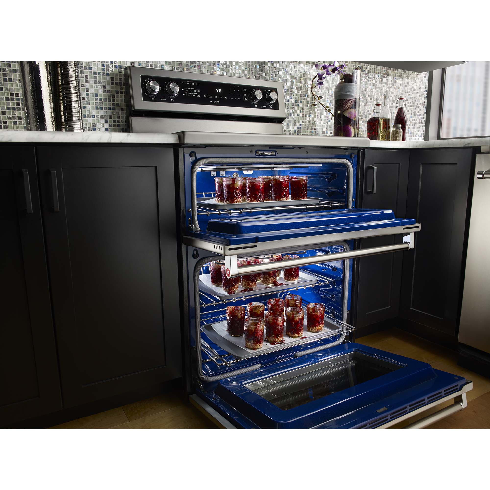 KitchenAid 30 in. 6.7 cu. ft. True European Convection Double Oven Electric Range with Radiant Burners - Stainless Steel, Stainless Steel, hires