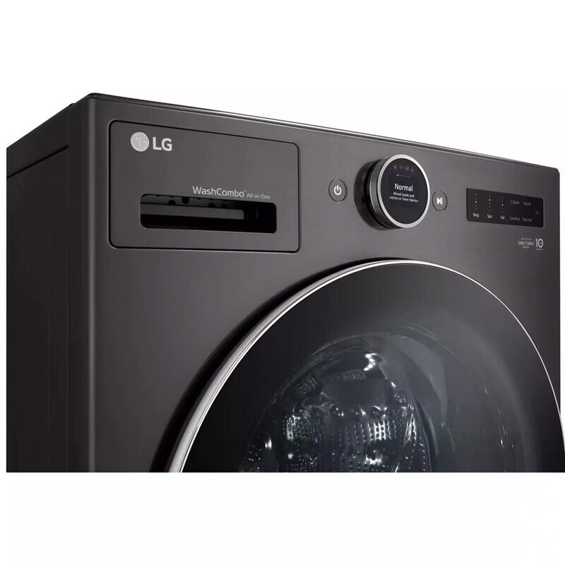 LG 27 in. 5.0 cu. ft. Smart Electric Front Load Ventless All-in-One WashCombo with Inverter Heat Pump Technology, Direct Drive Motor, Sanitize & Steam Cycle - Black Steel, Black Steel, hires