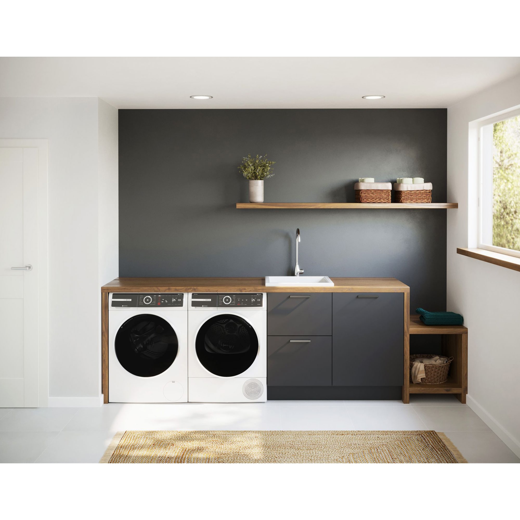 Bosch 500 Series 24 in. 2.4 cu. ft. Smart Stackable Front Load Washer with Sanitize Cycle - White, , hires