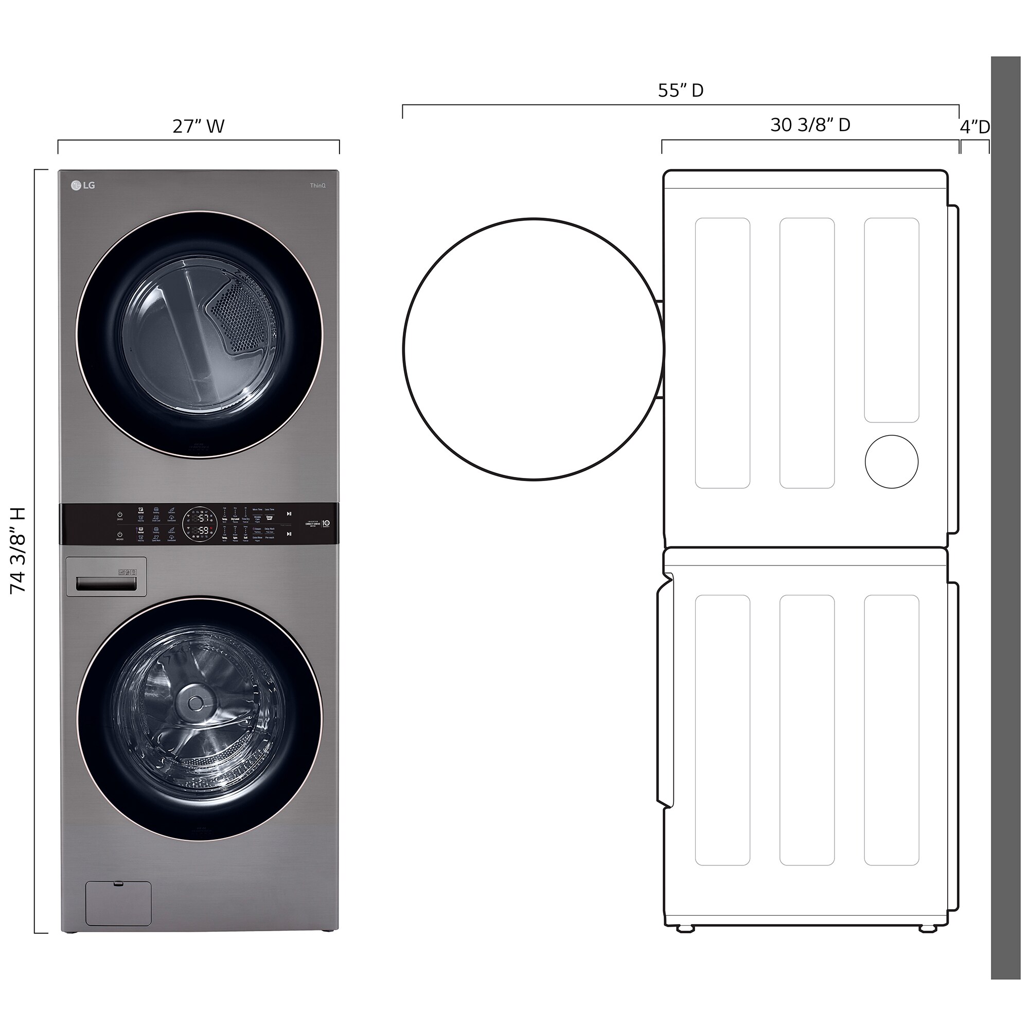 LG 27 in. WashTower with 4.5 cu. ft. Washer with 6 Wash Programs & 7.4 cu. ft. Gas Dryer with 6 Dryer Programs, Sensor Dry & Wrinkle Care - Graphite Steel, Graphite Steel, hires