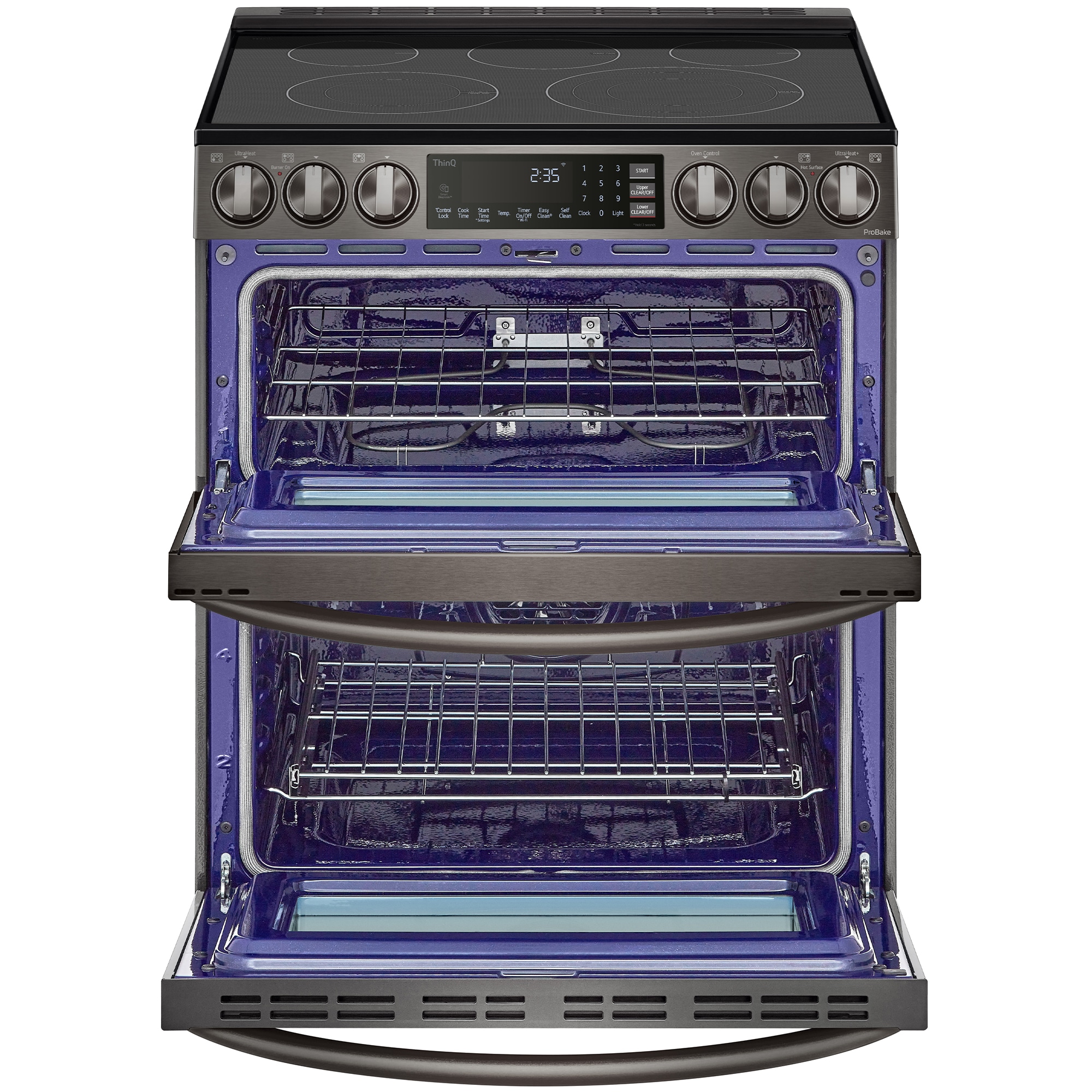 LG InstaView 30 in. 7.3 cu. ft. Smart Air Fry True European Convection Double Oven Slide-In Electric Range with Smoothtop Burners - PrintProof Black Stainless Steel, PrintProof Black Stainless Steel, hires