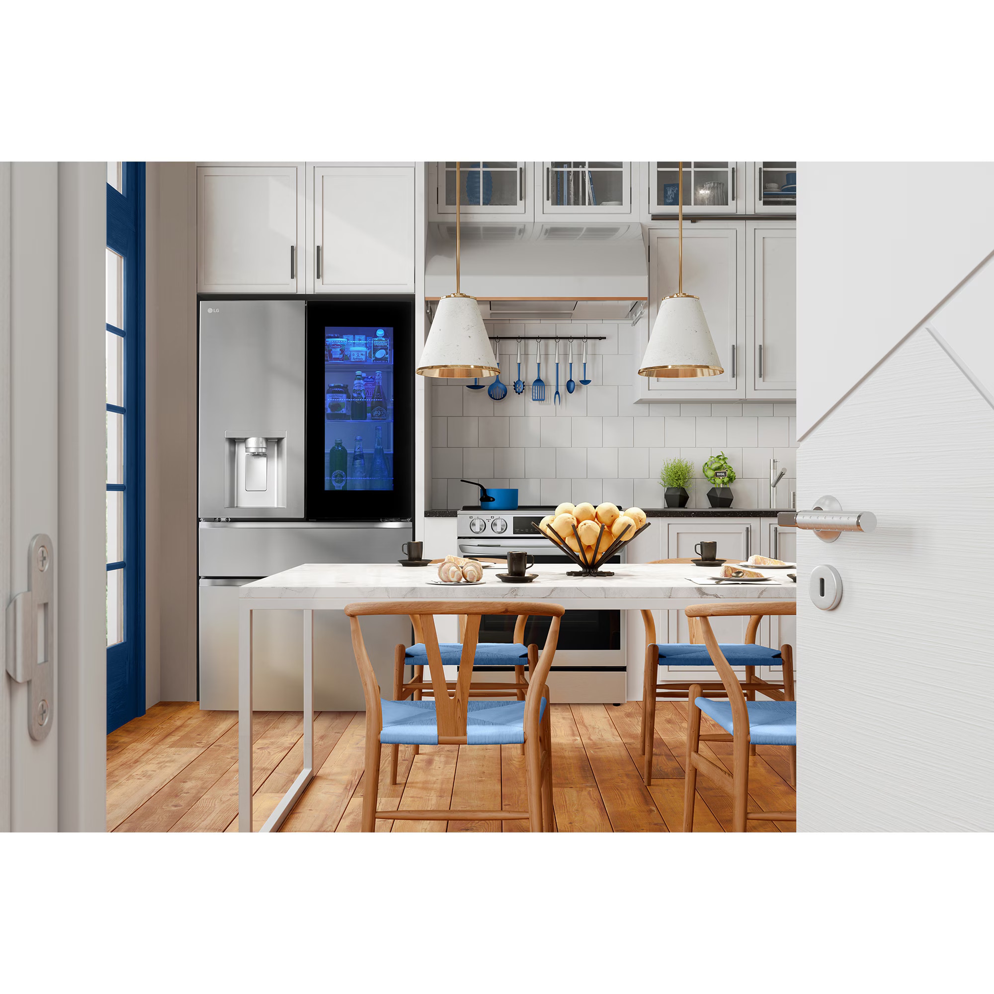 LG 36 in. 28.6 cu. ft. Smart 4-Door French Door Refrigerator with MyColor InstaView, Ice & Water Dispenser - PrintProof Stainless Steel, , hires