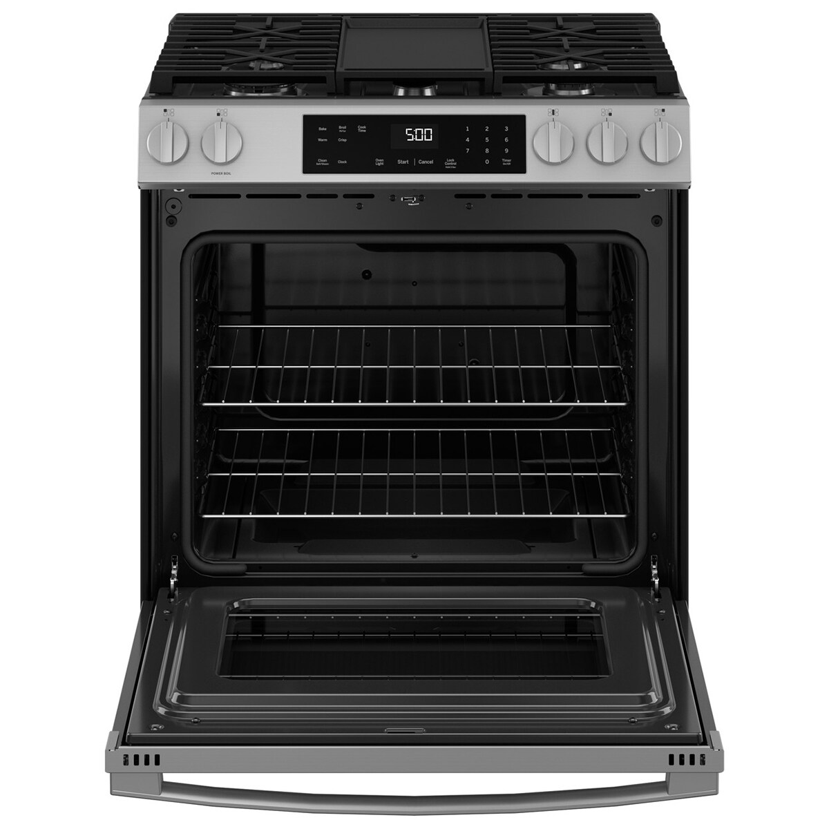 GE 500 Series 30 in. 5.3 cu. ft. Slide-In Gas Range with 5 Sealed Burners & Griddle - Stainless Steel, , hires