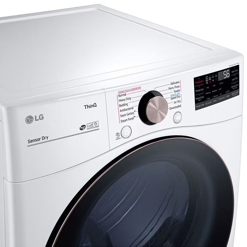 LG 27 in. 7.4 cu. ft. Smart Stackable Round-Door Electric Dryer with Built-In Intelligence, Sensor Dry, Turbo Steam, Sanitize & Steam Cycle - White, White, hires