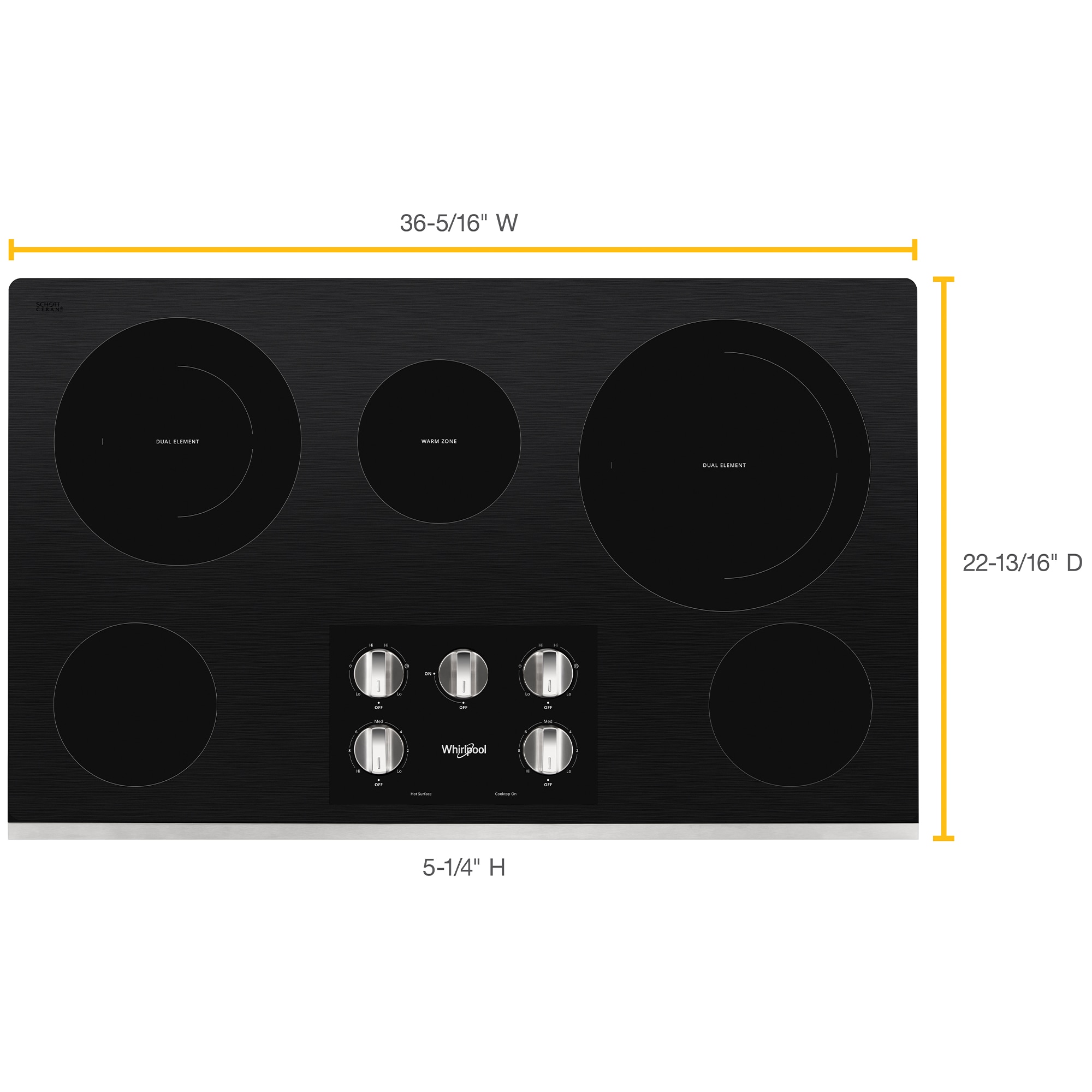 Whirlpool 36 in. 5-Burner Electric Cooktop with Simmer Burner & Power Burner - Stainless Steel, , hires