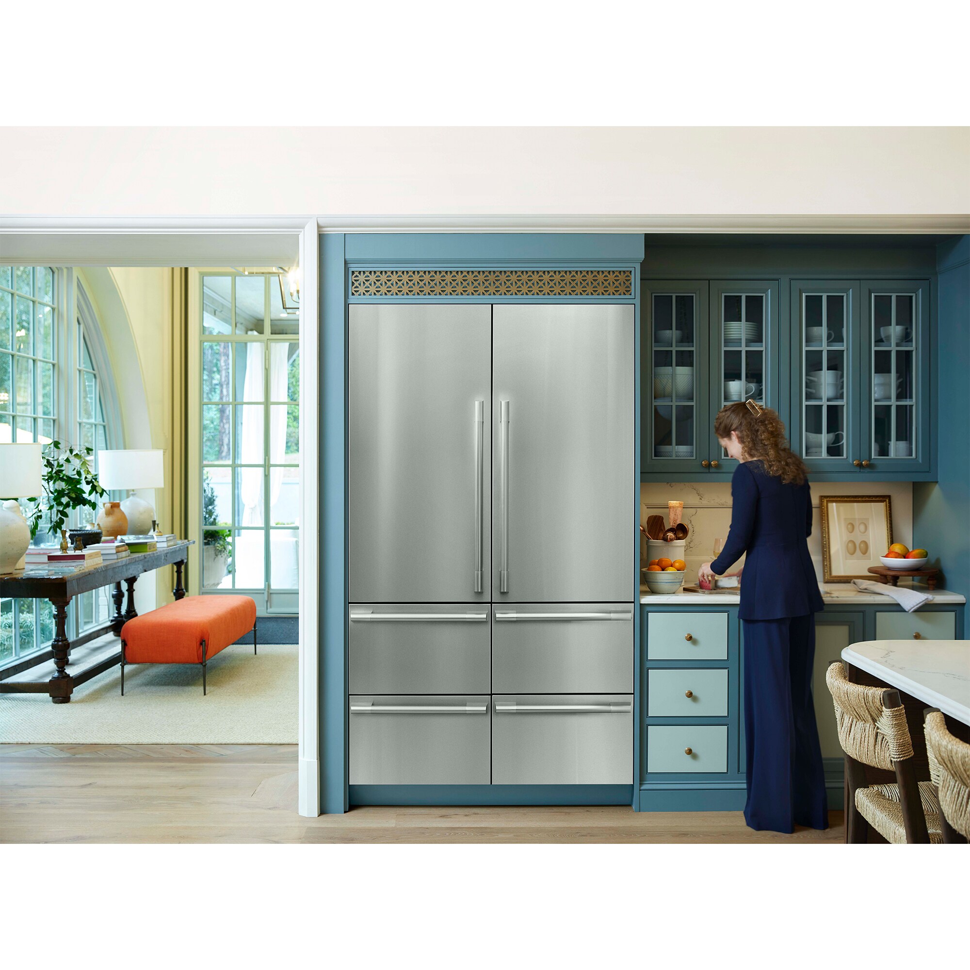 Signature Kitchen Suite 48 in. 26 cu. ft. Built-In Smart Counter Depth 6-Door French Door Refrigerator with Internal Water Dispenser - Custom Panel Ready, , hires